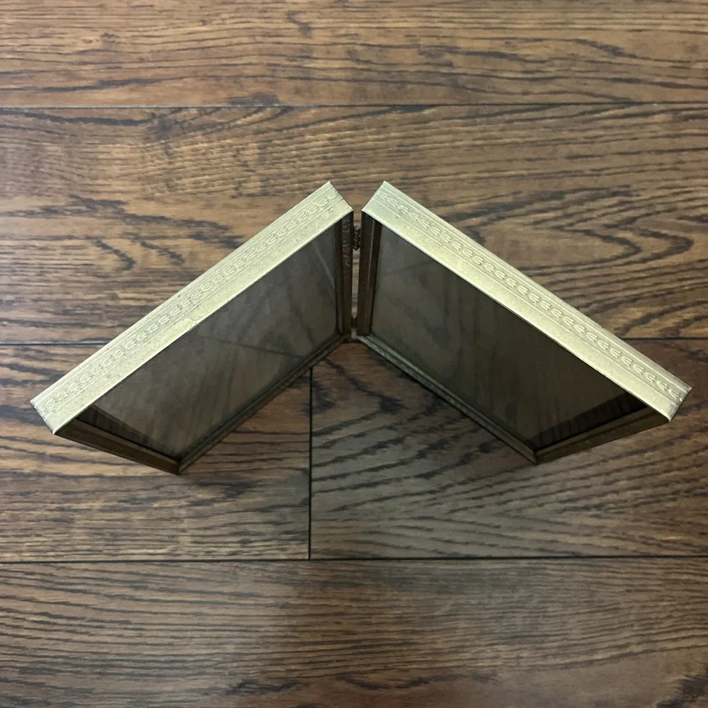 Vintage 5x7 Brass Gold Color Bifold Scroll Photo Picture Frame Double Hinged